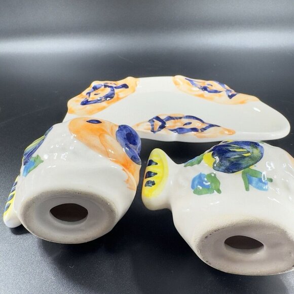 Hand Made Italian Pottery Set Tray Shakers And Fish With Open Mouth Figure VTG - Picture 7 of 16